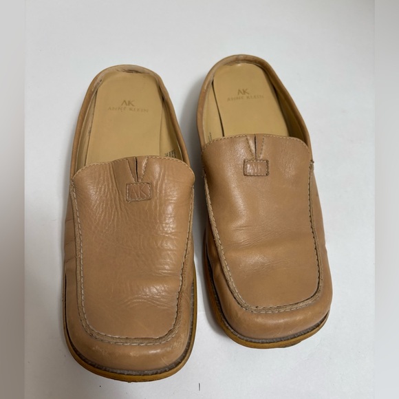 Ann Klein camel tan leather loafers‎ clogs flats square toe slip on mules size 7 - Picture 2 of 12
